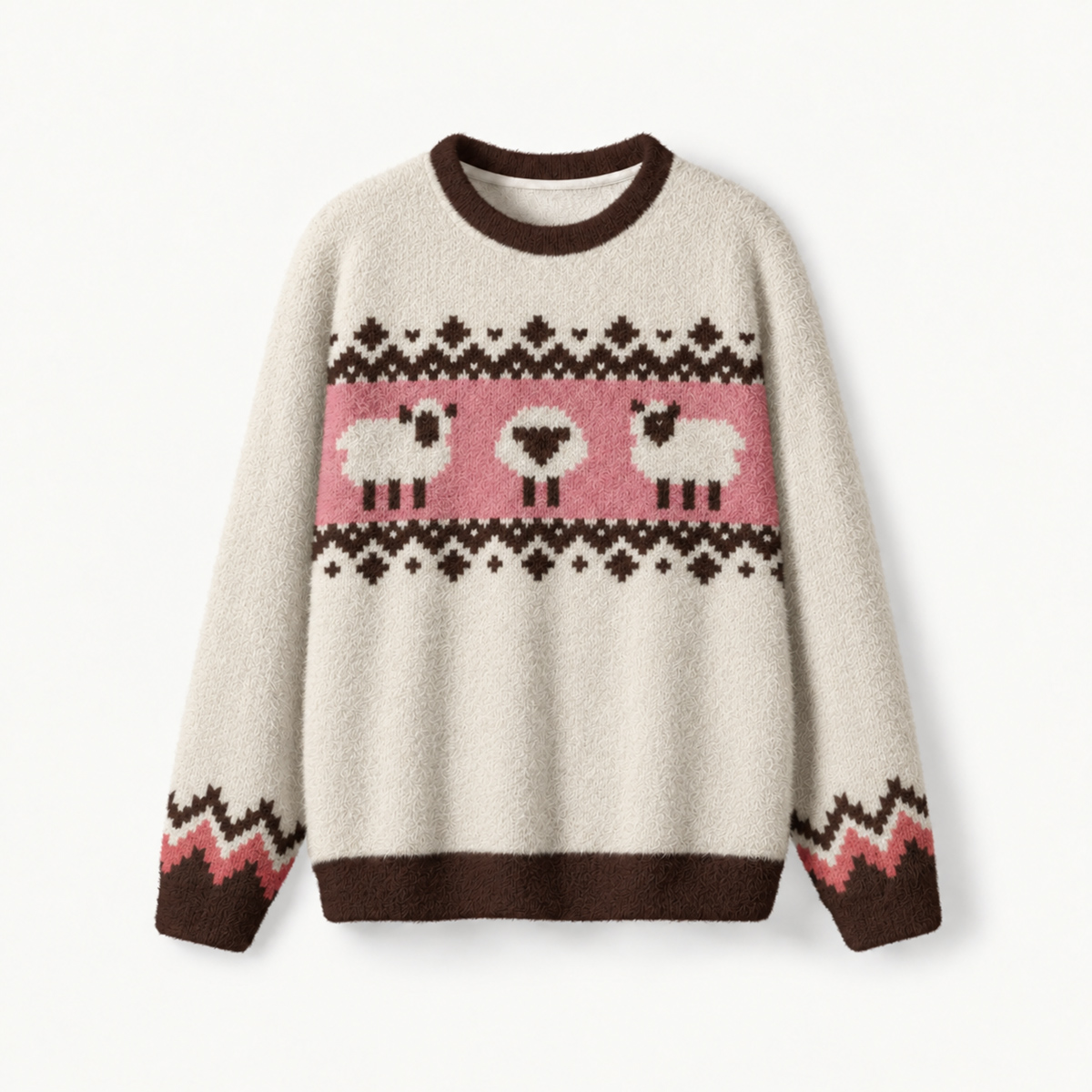 Cozy Nordic Sheep Fuzzy Crewneck Sweater