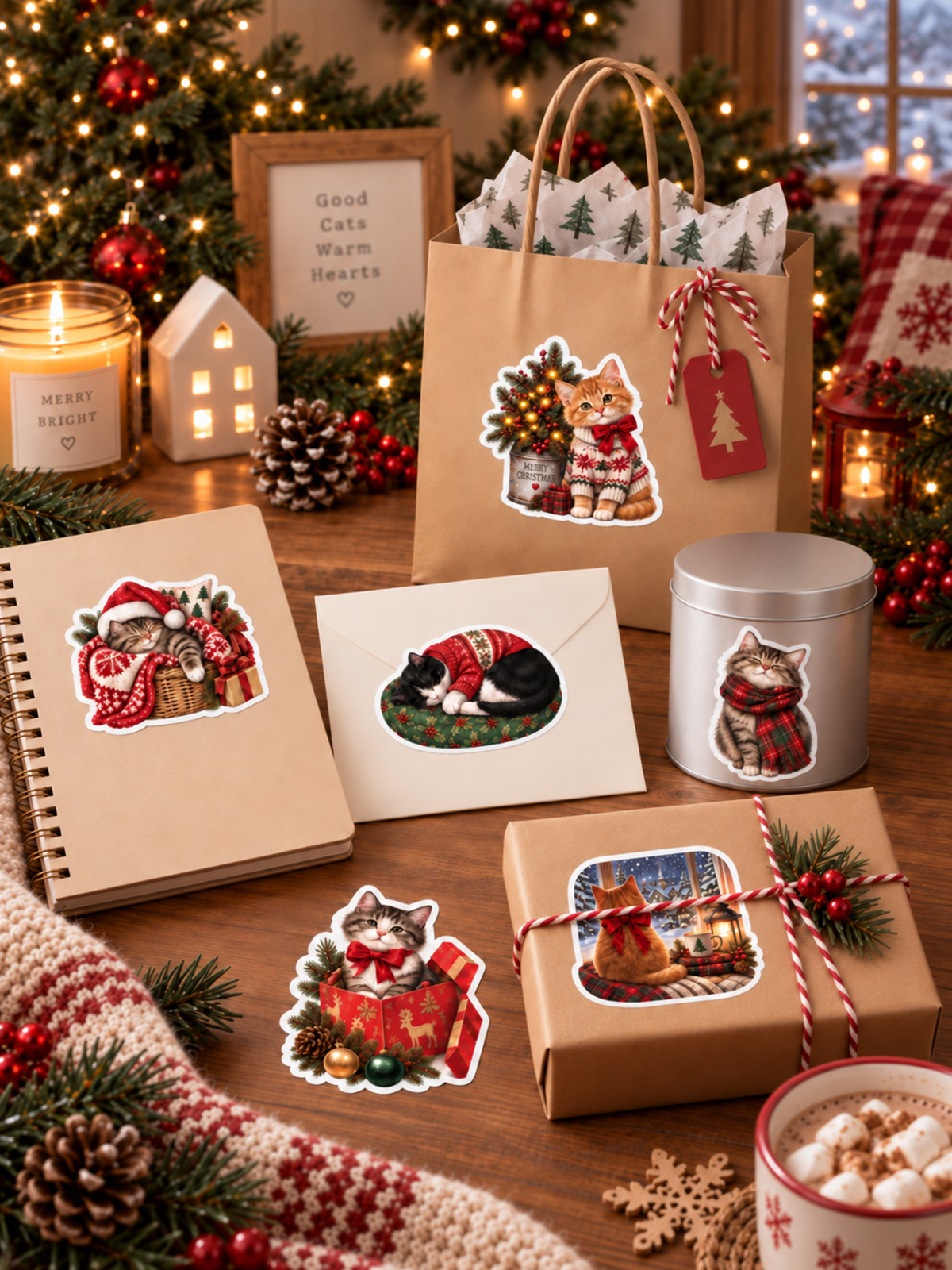 Cozy Christmas Cats Stickers