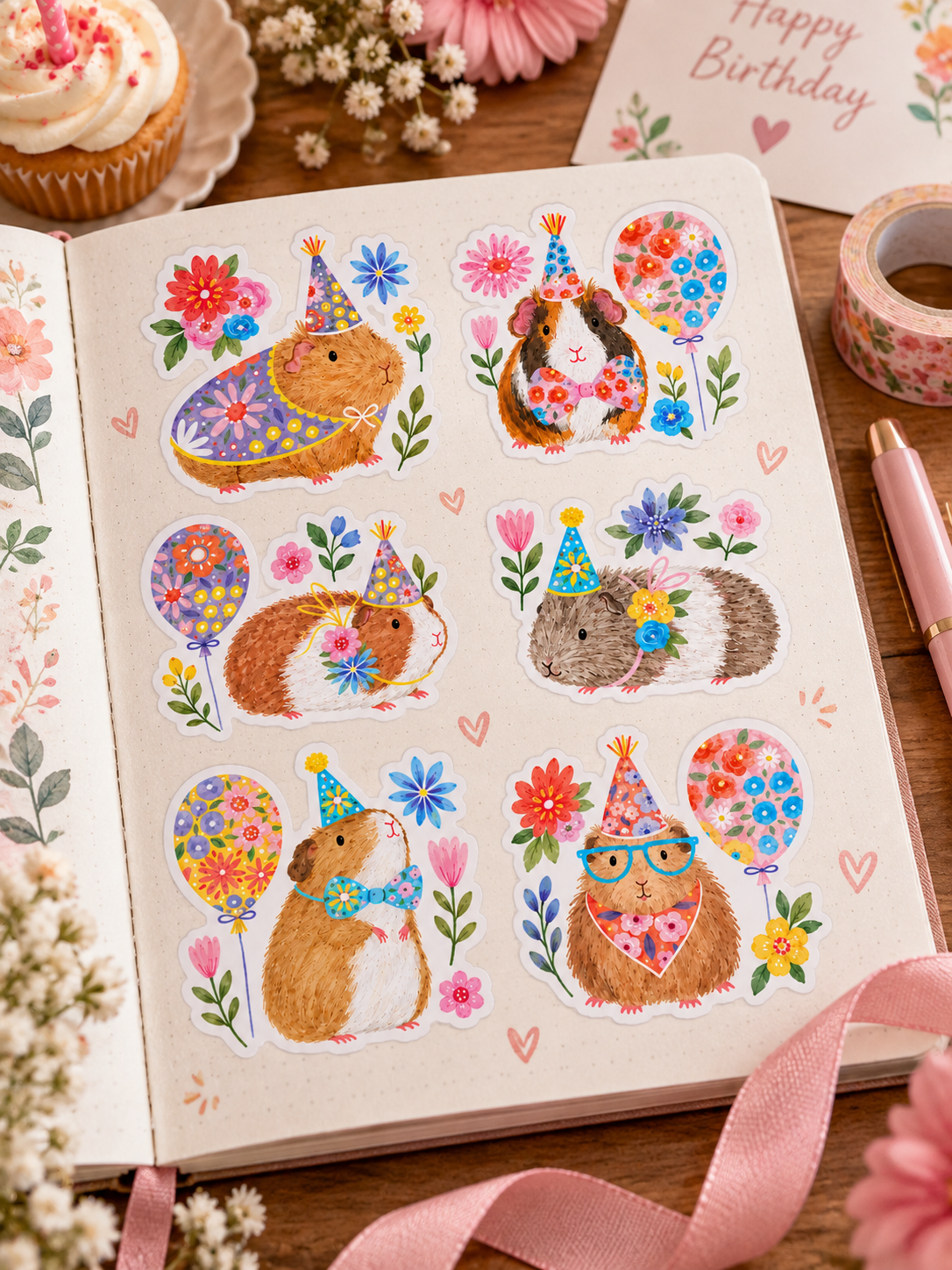 Birthday Guinea Pig Stickers