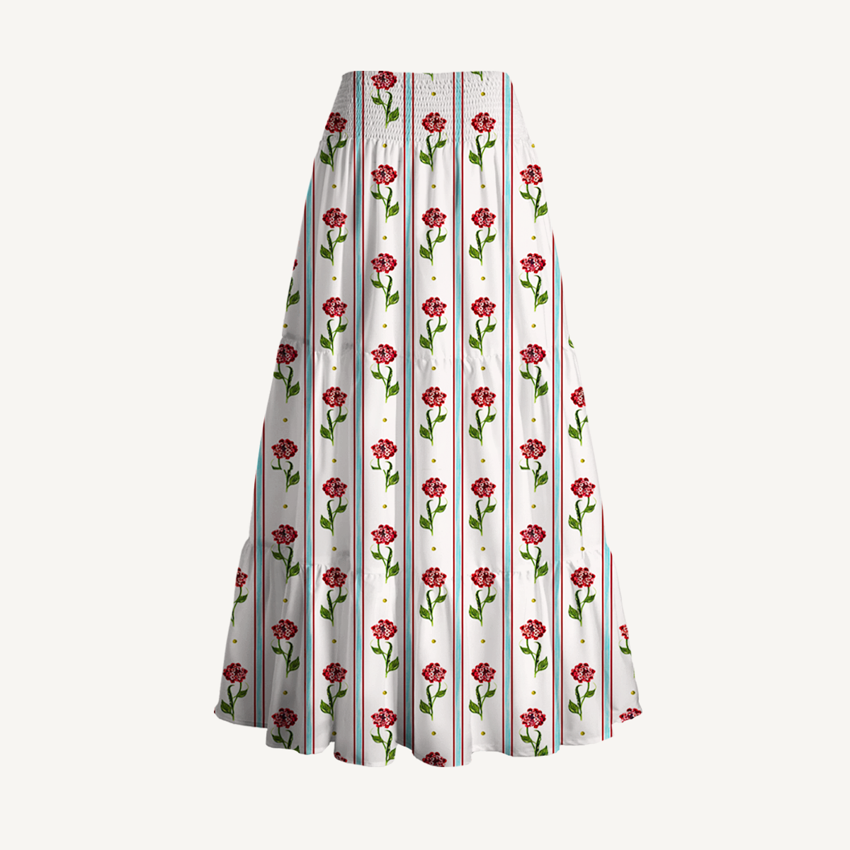 Crimson Dianthus Print Maxi Skirt