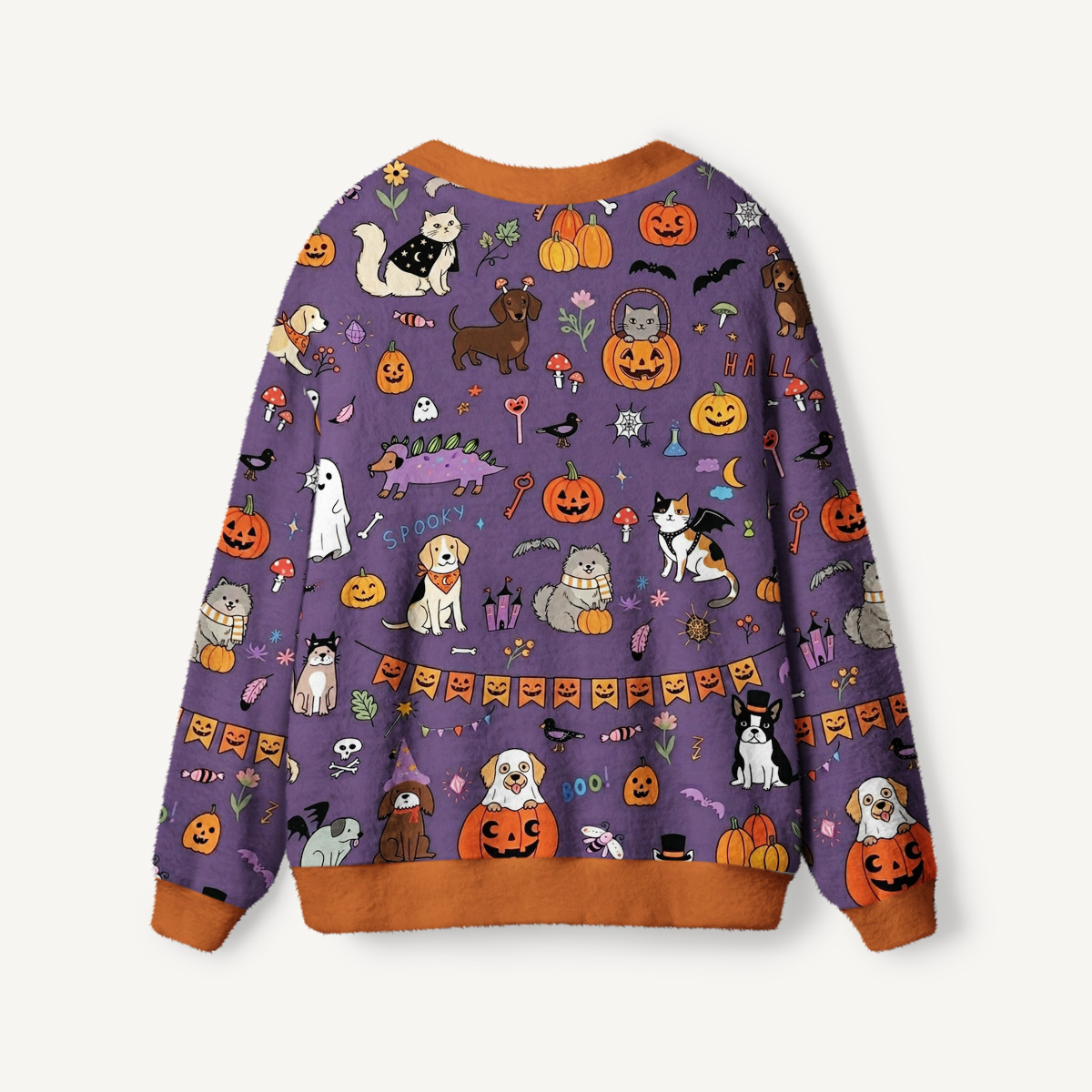 Halloween Spooky Pet Parade Print Ugly Cardigan Sweaters