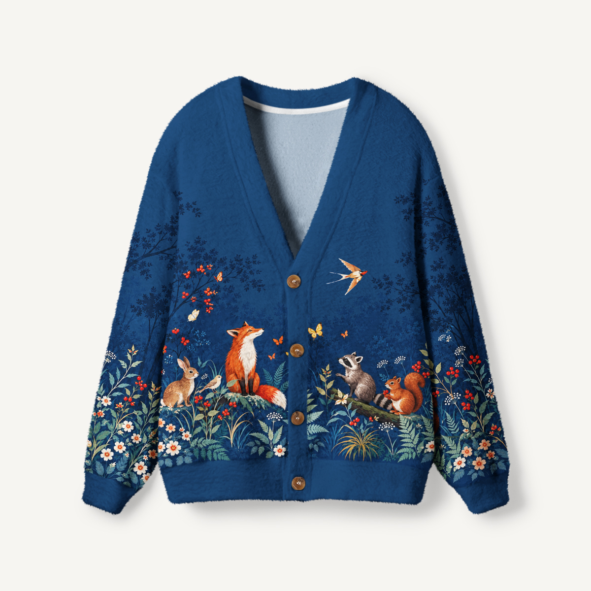 Midnight Woodland Friends Print Cardigan Sweaters