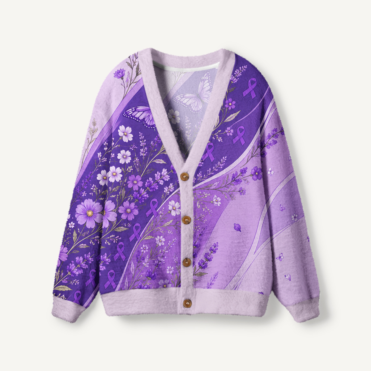 Lavender Floral Stream Print Ugly Cardigan Sweaters