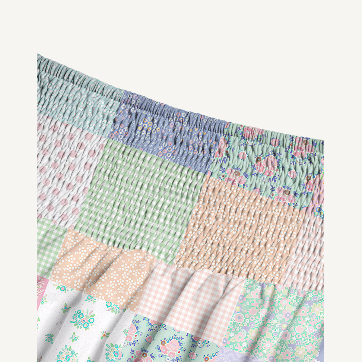 Vintage Quilt Patchwork  Print Convertible Maxi Skirt & Strapless Dress  
