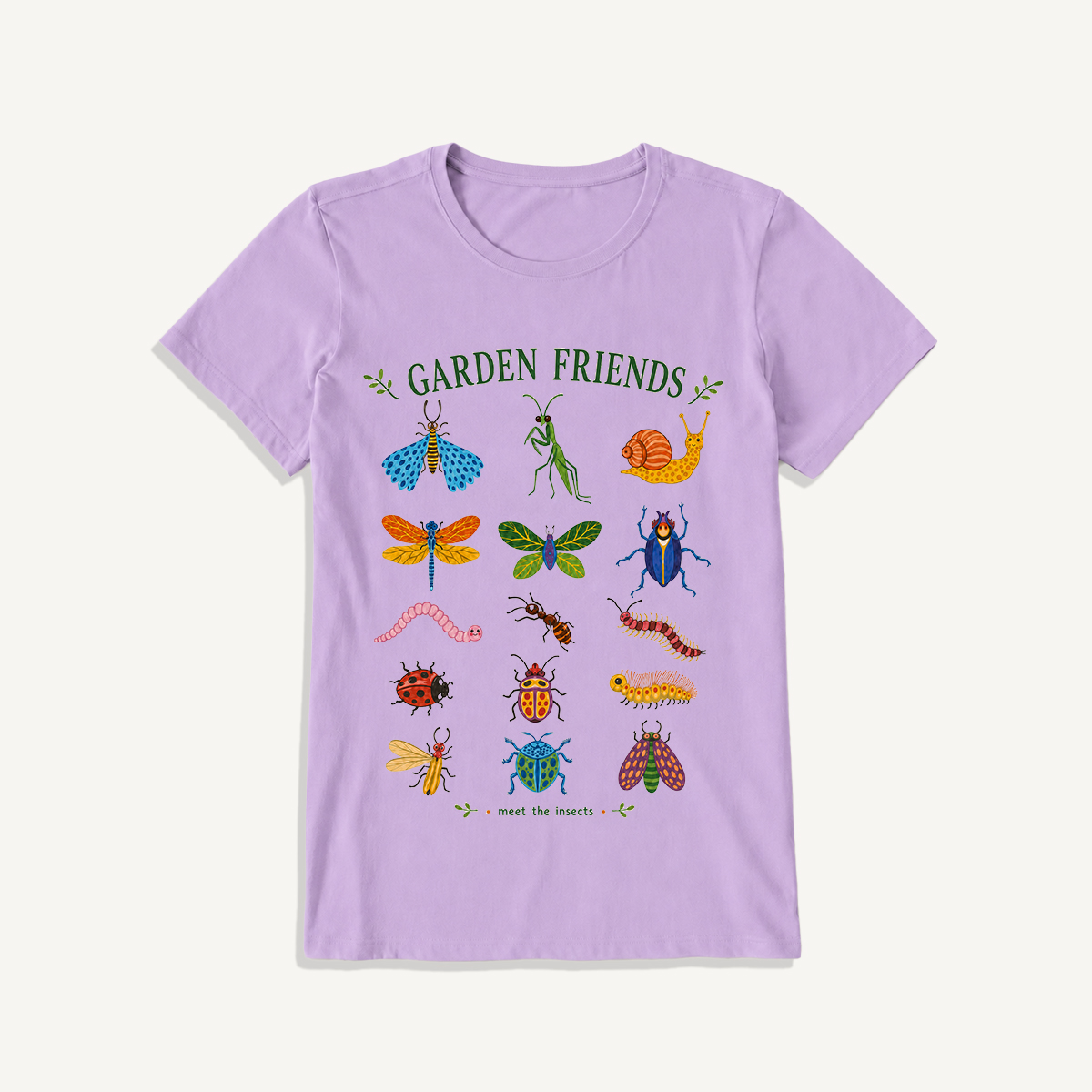 Garden Friends Insect Chart Print Crew Neck Cotton Tee