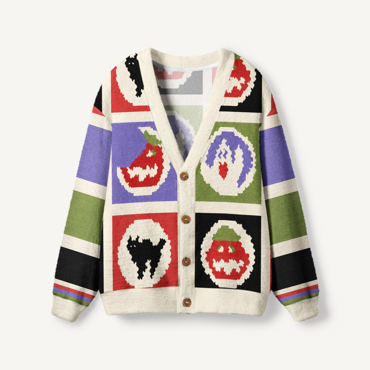 Pixel Halloween Party Patchwork Print Ugly Cardigan Sweaters