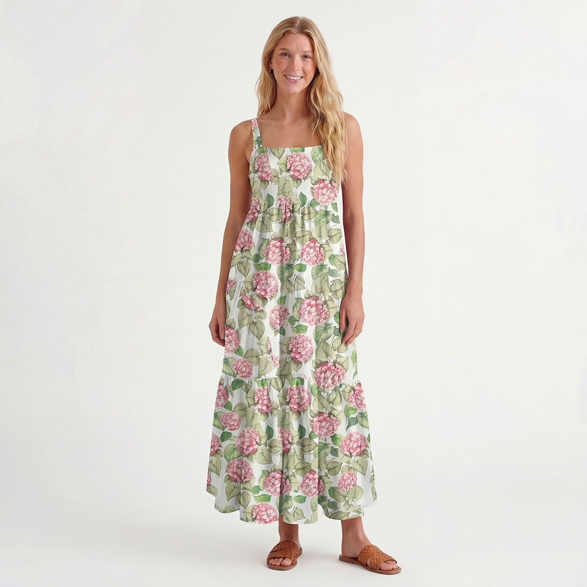 Square Neck Hydrangea Whisper Print Slip Dress