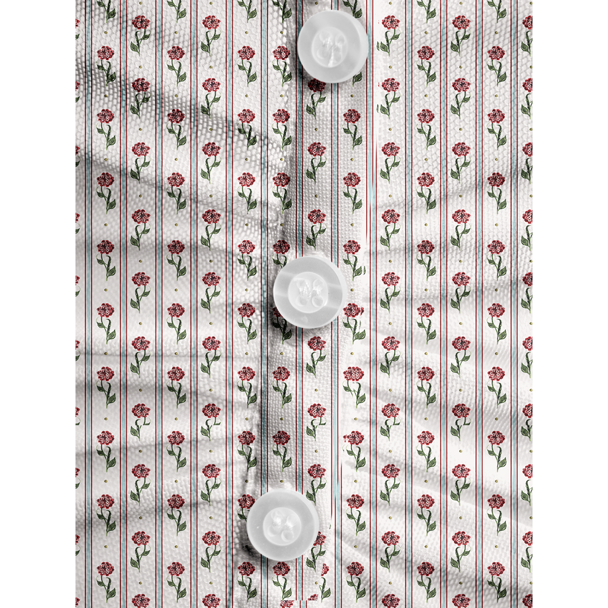 V-Neck Short Sleeve Crimson Dianthus Print Mesh Top