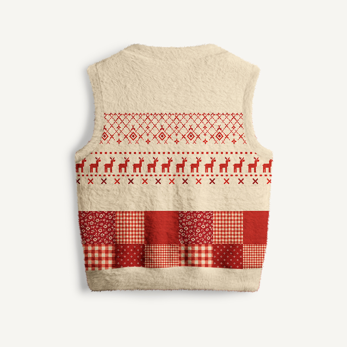Rustic Red Reindeer Cabin Print V-Neck Sweater Vest