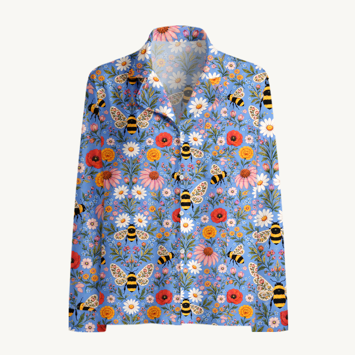 Whimsical Garden Bumblebee & Wildflower Long Pajama Set 