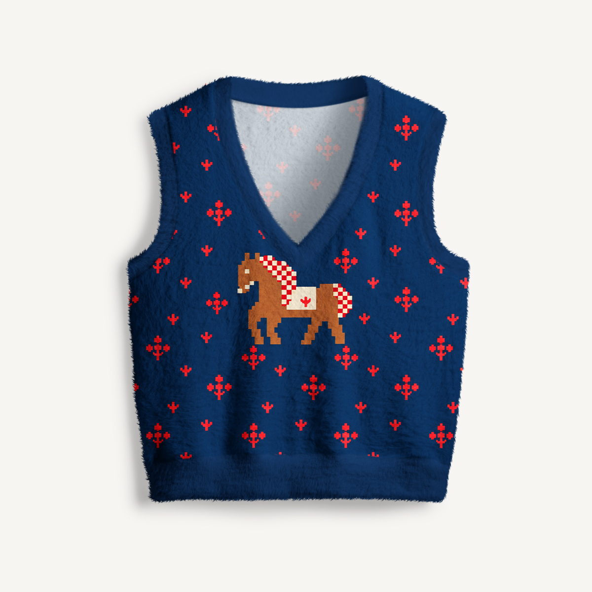 Nordic Heritage Horse Print V-Neck Sweater Vest