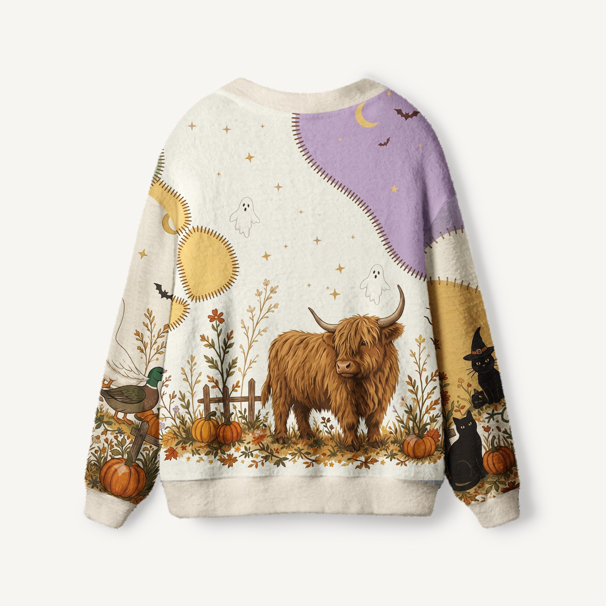 Pumpkin Farm Black Cat Magic Print Ugly Cardigan Sweaters