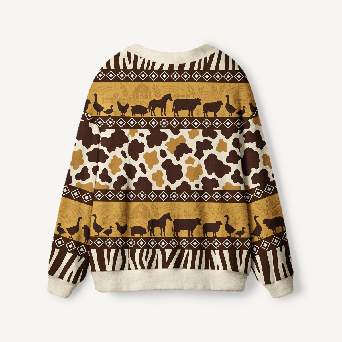 Rustic Farmhouse Cow Print & Barnyard Ugly Cardigan Sweaters