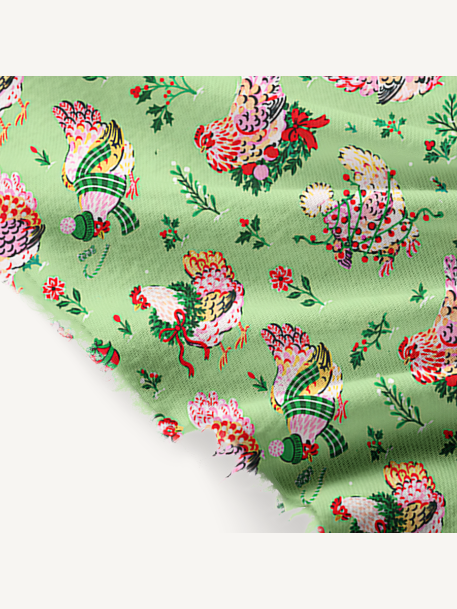 Christmas Chickens Holiday Garden Print Cozy Fringed Scarf