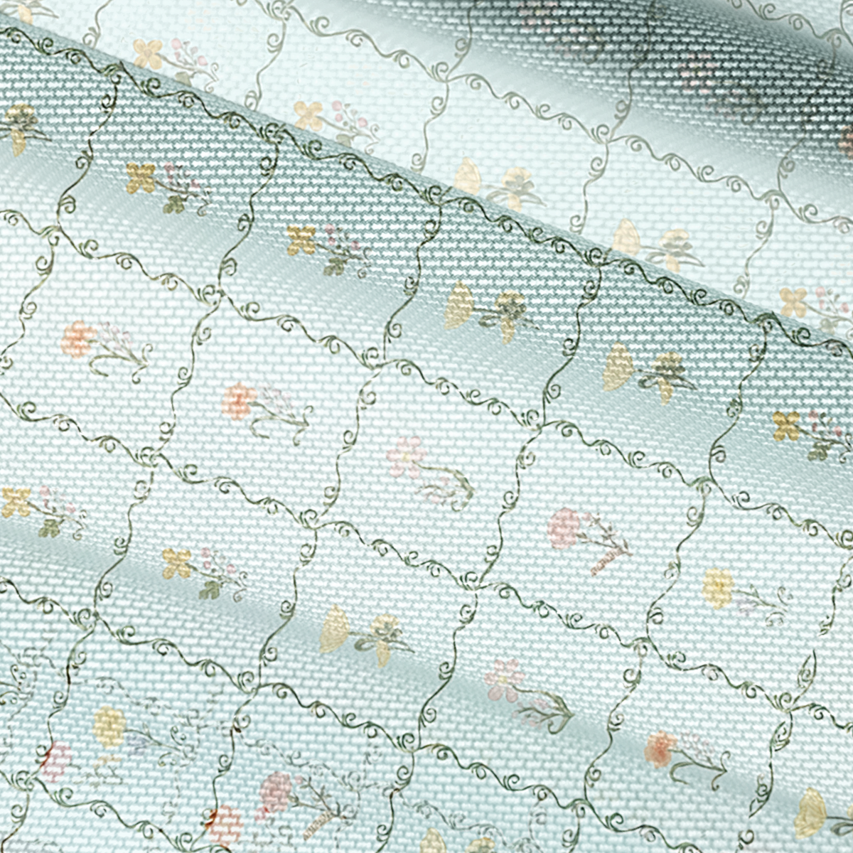 V-Neck Short Sleeve Sunny Garden Tiles Print Mesh Top