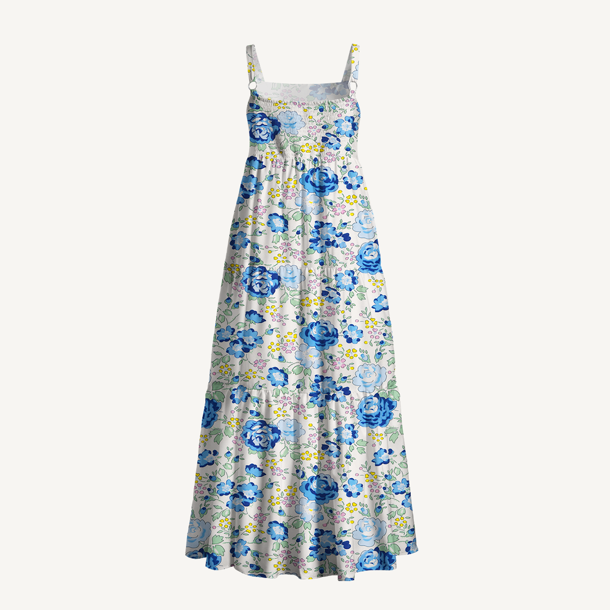 Square Neck Blue Rose Floral Print Slip Dress