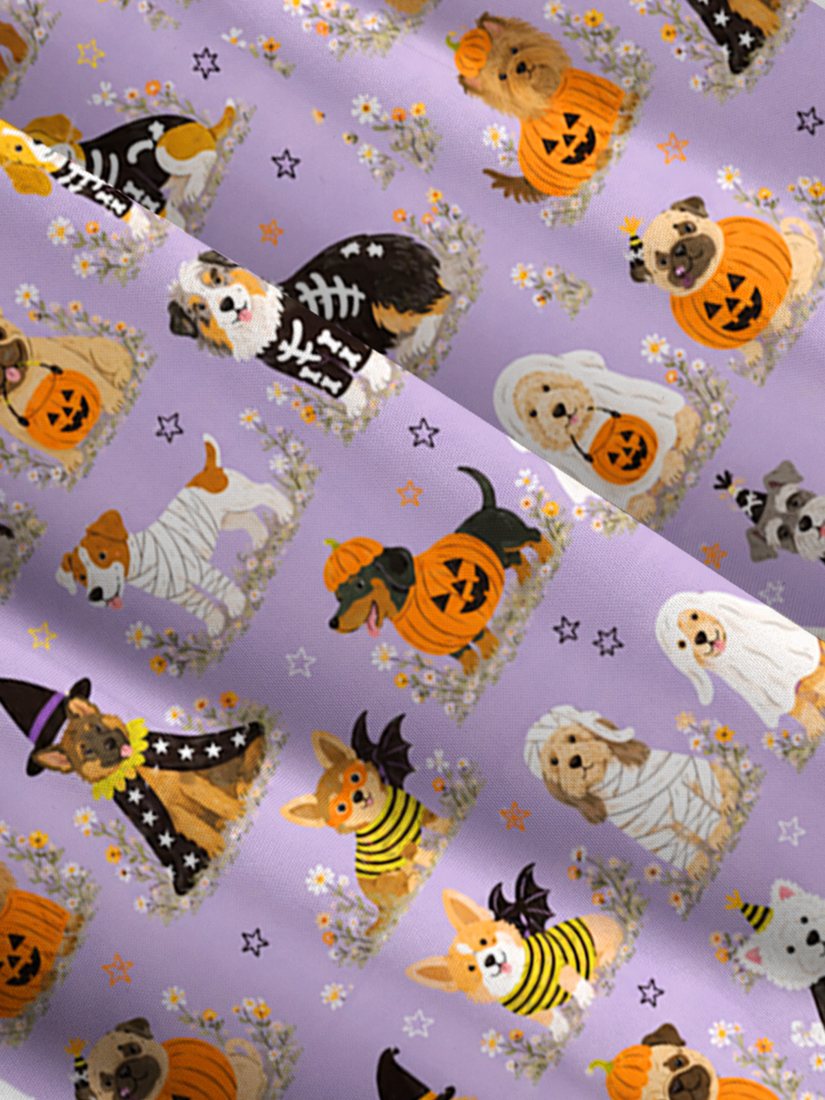 Halloween Puppy Wonderland Print Wide Straps Maxi Dress With Pockets