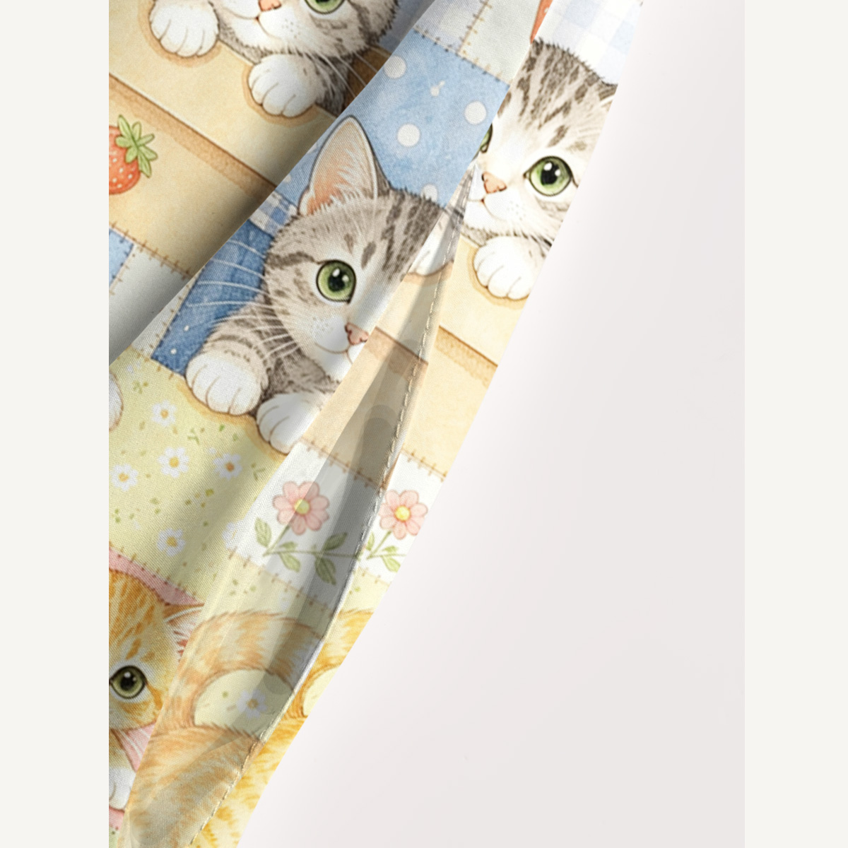  Vintage Patchwork Kitty Print Wide Straps Maxi Dress With Pockets