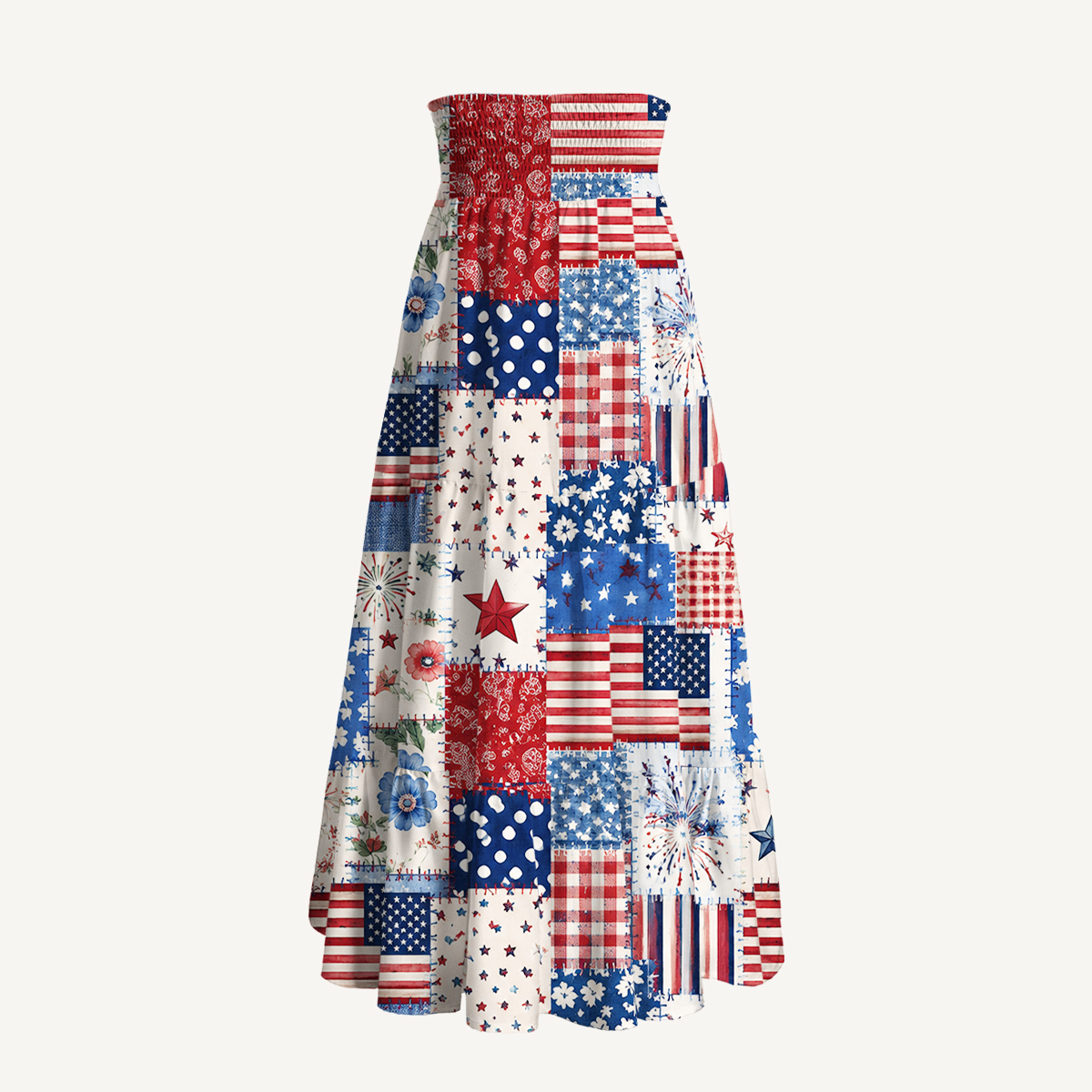 Rustic Americana Patchwork Print Convertible Maxi Skirt & Strapless Dress  