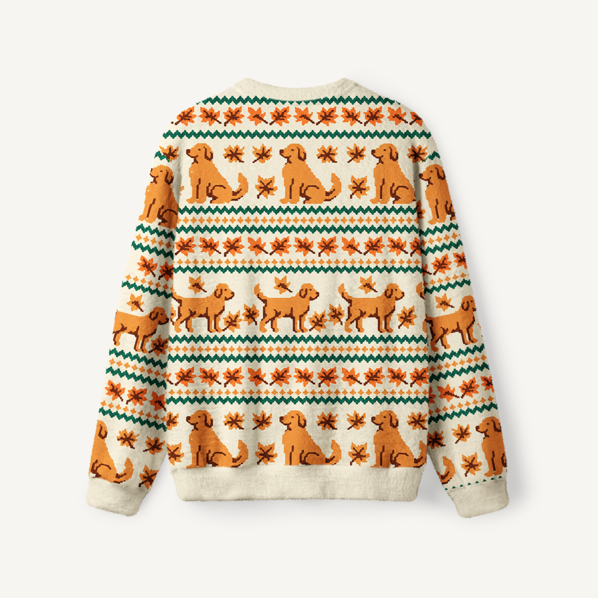 Autumn Dog & Falling Leaves Fuzzy Crewneck Sweater