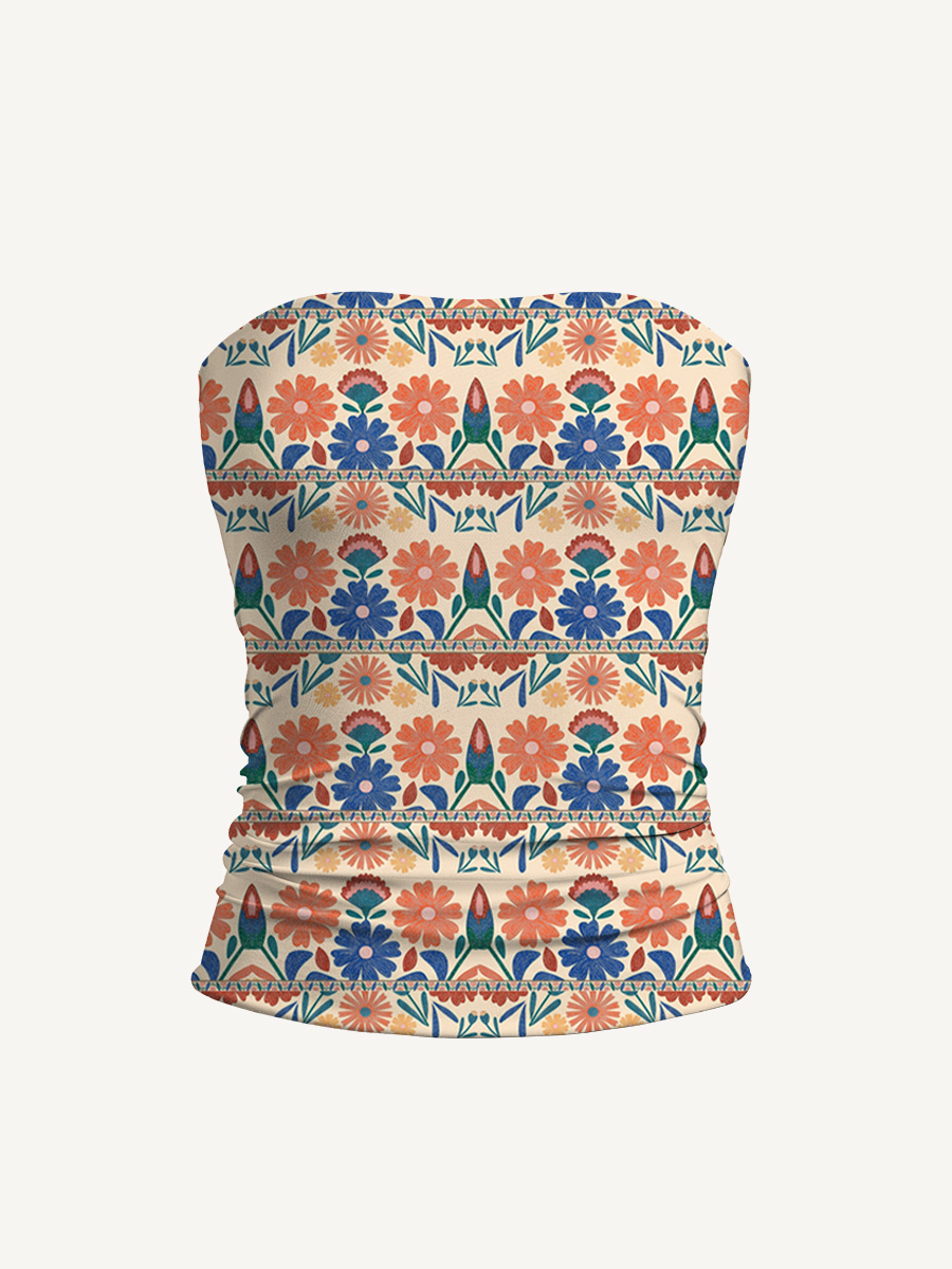 Bohemian Folk Floral Stripe Print Boho Bandeau Headband