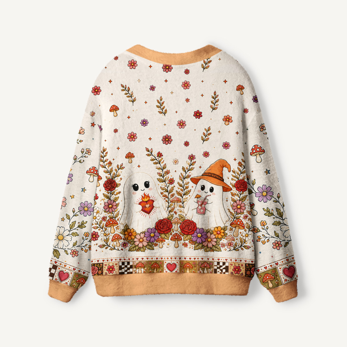 Woodland Witch Ghost Floral Print Ugly Cardigan Sweaters