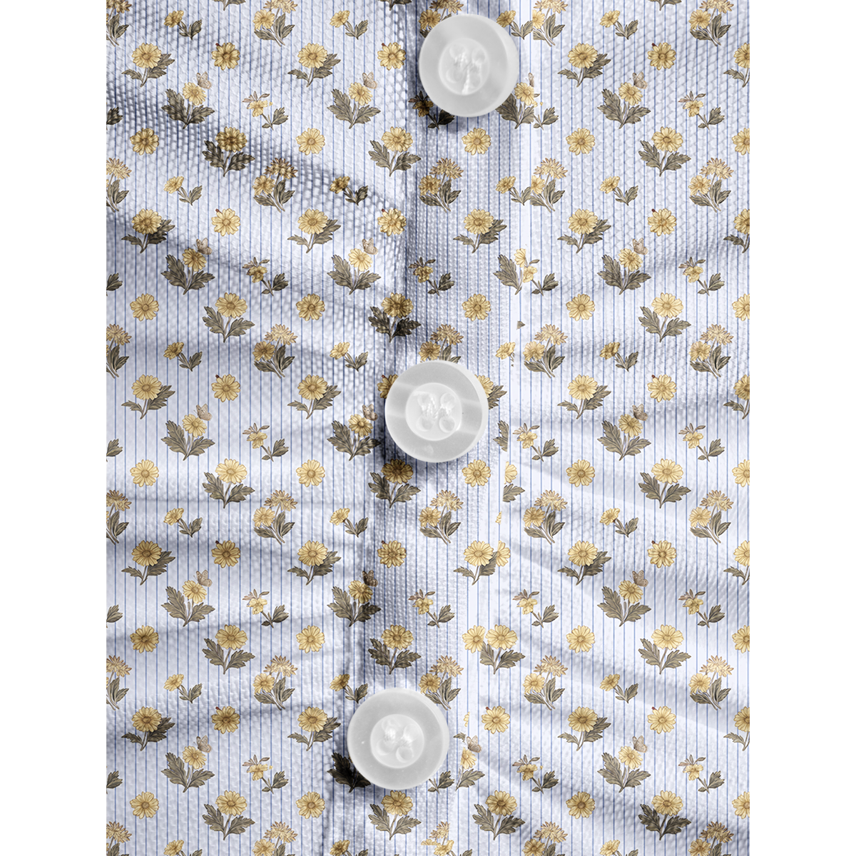 V-Neck Short Sleeve Blue Marigold Print Mesh Top