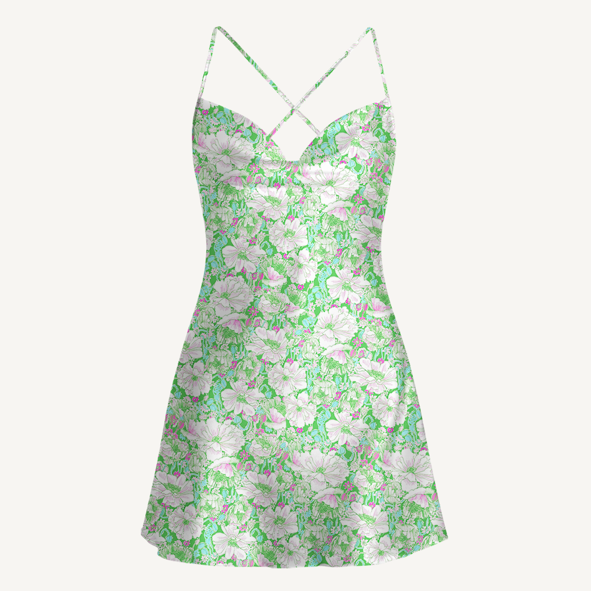 Mint Garden Satin Cross Back Mini Dress