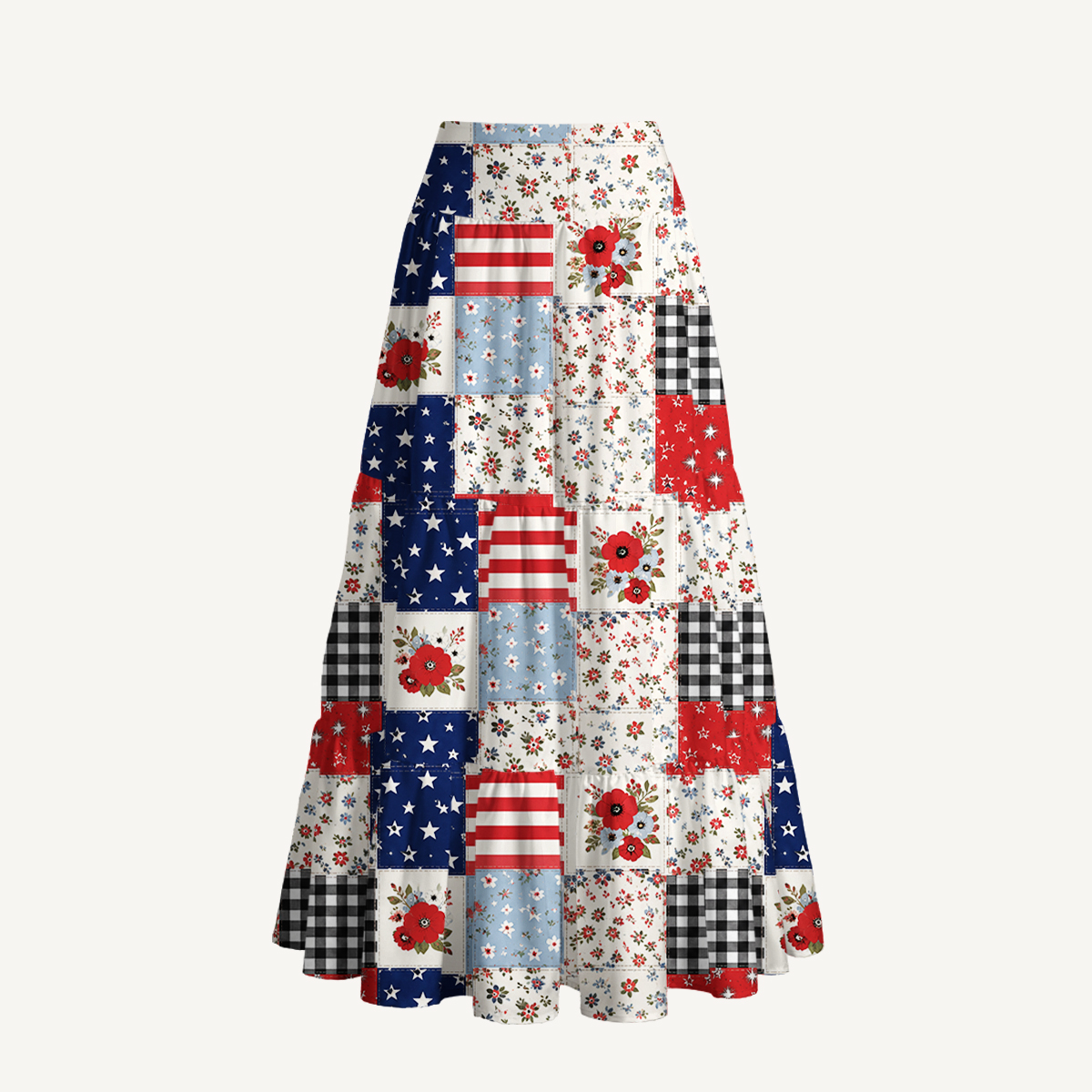 Flower Americana Patchwork Print Convertible Maxi Skirt & Strapless Dress  