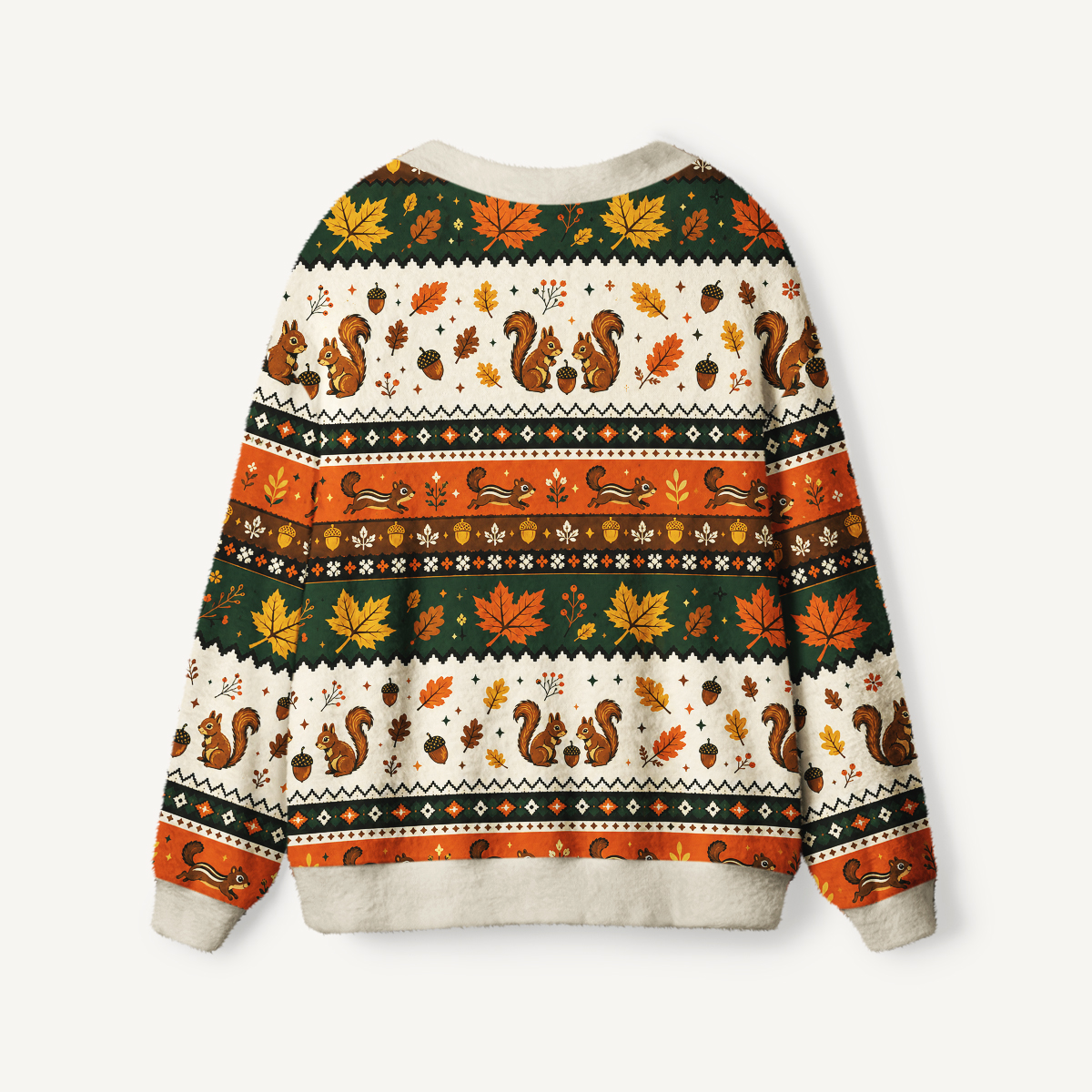 Autumn Acorn Gathering Print Ugly Cardigan Sweaters