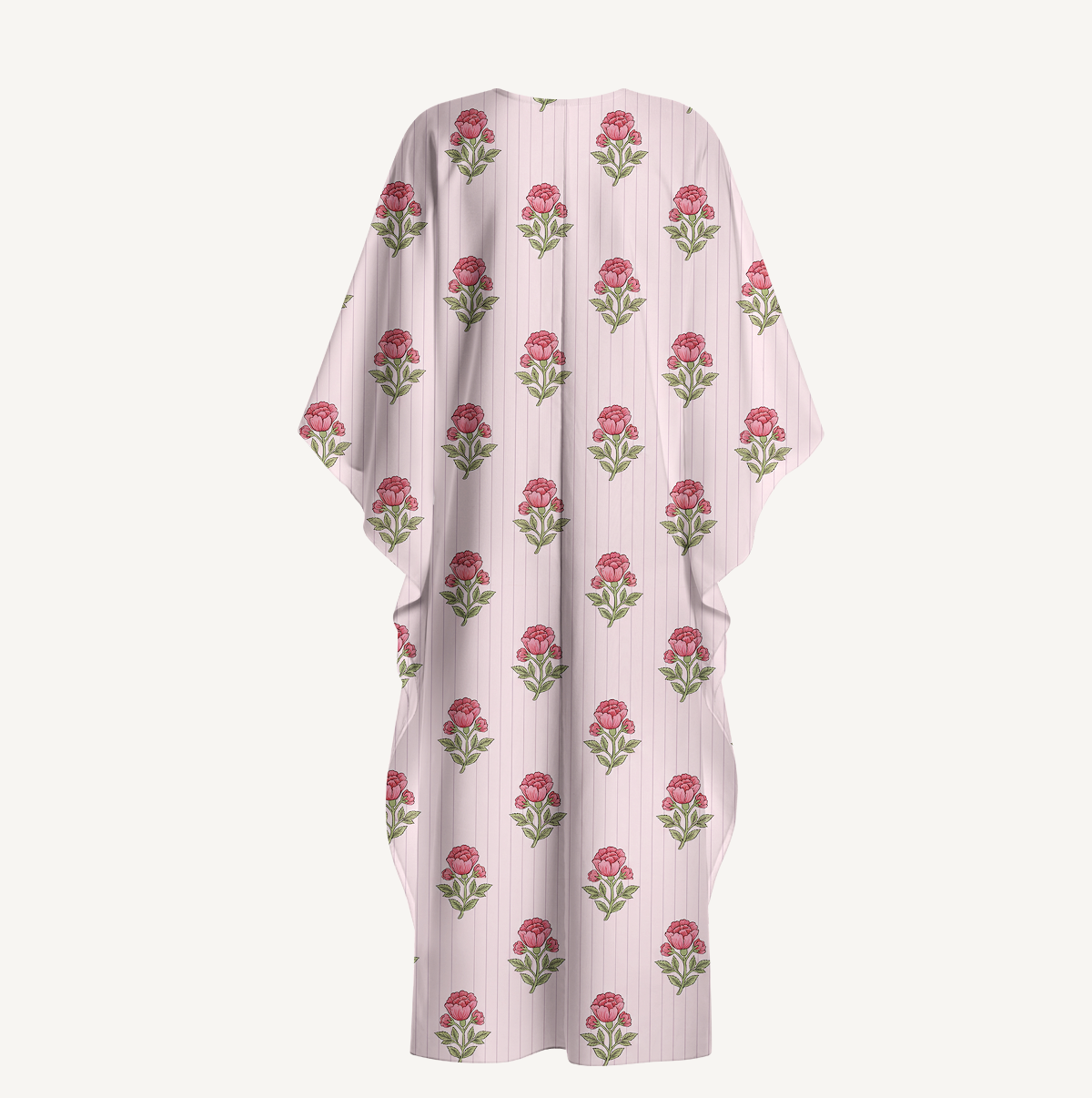  V‑Neck Misty Rose Garden Kimono Sleeve Kaftan Dress
