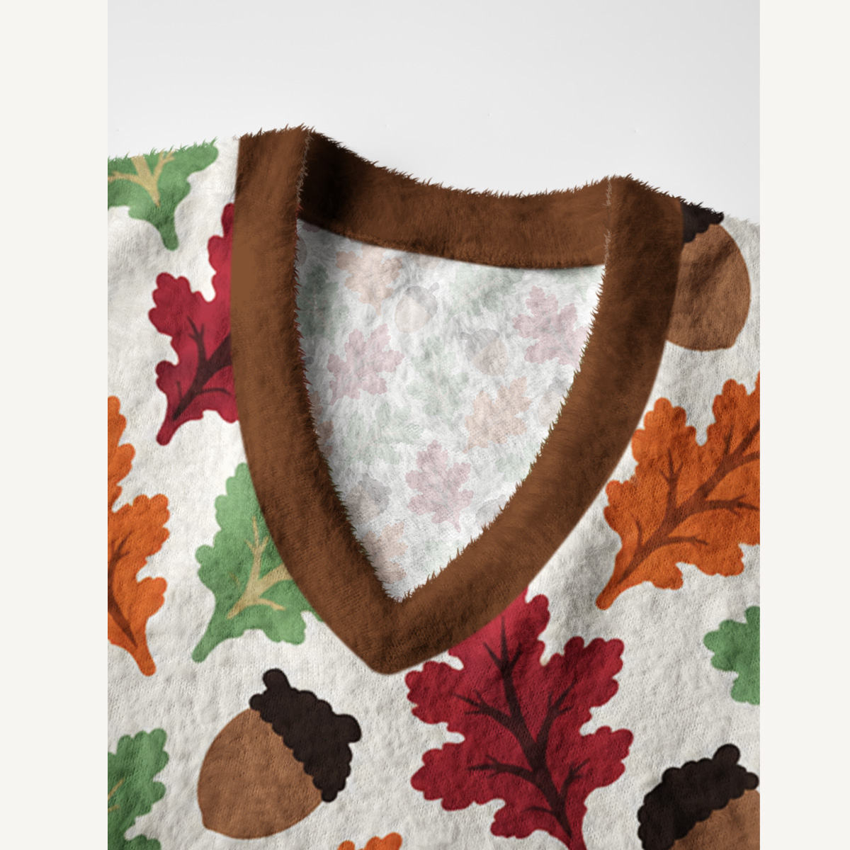 Cozy Autumn Acorn Motif Print V-Neck Sweater Vest