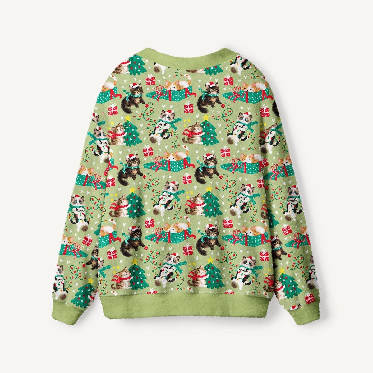 Playful Christmas Cats Print Cardigan Sweaters