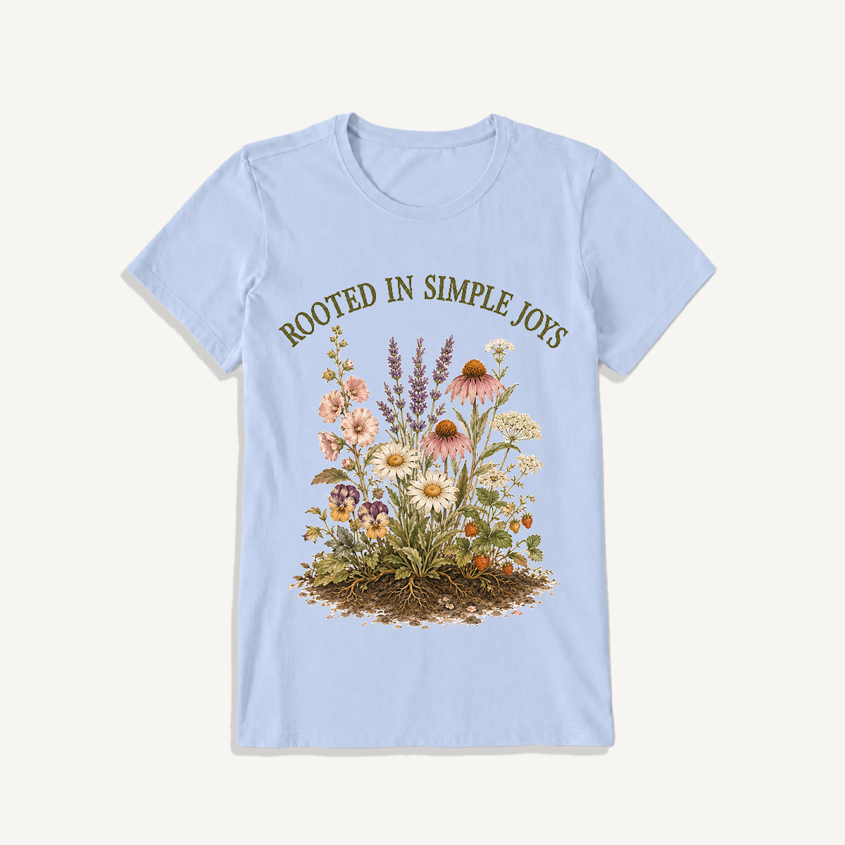 Rooted Wildflower Garden Print Crew Neck Cotton Tee