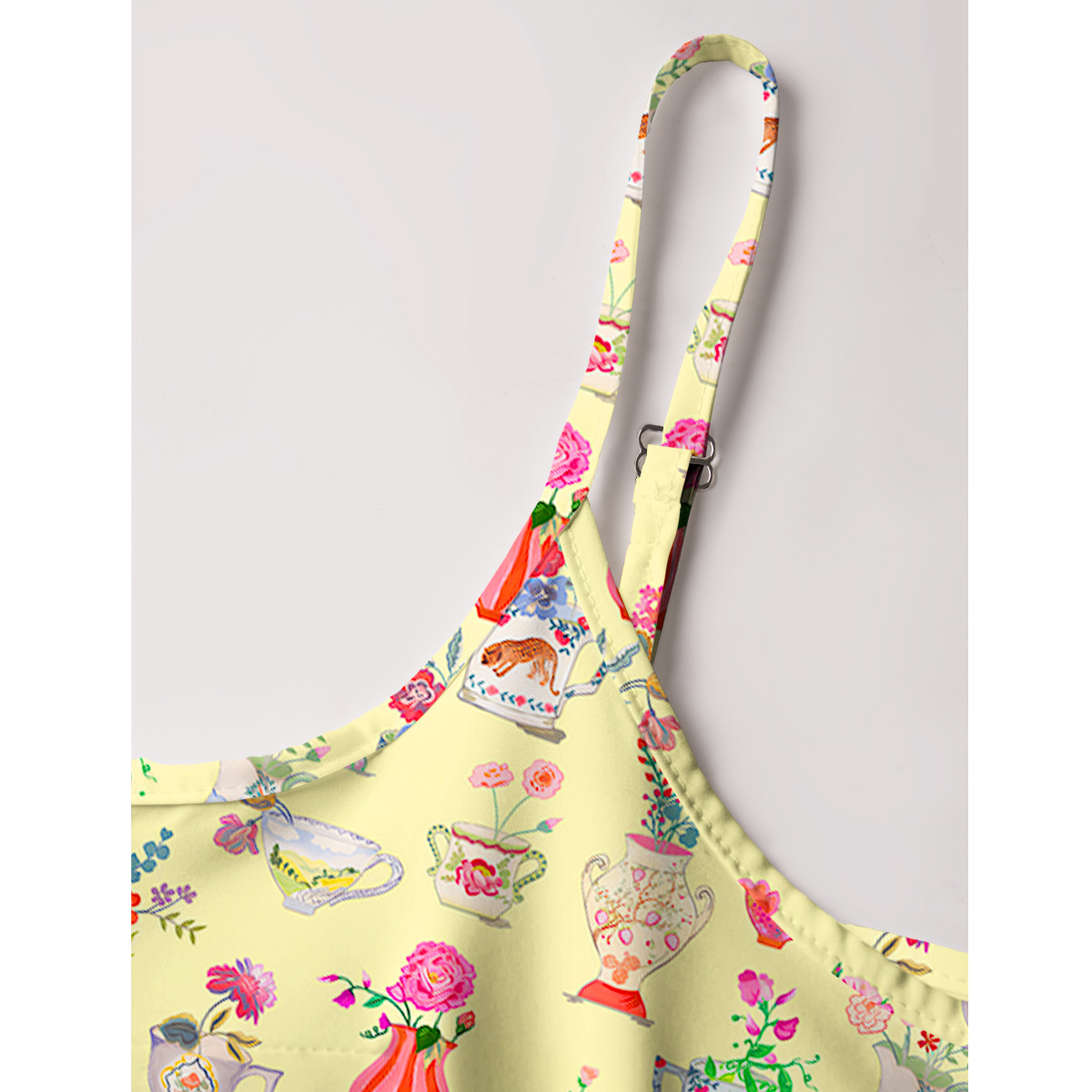 Colorful Flower Vase Print Spaghetti Strap Mini Dress