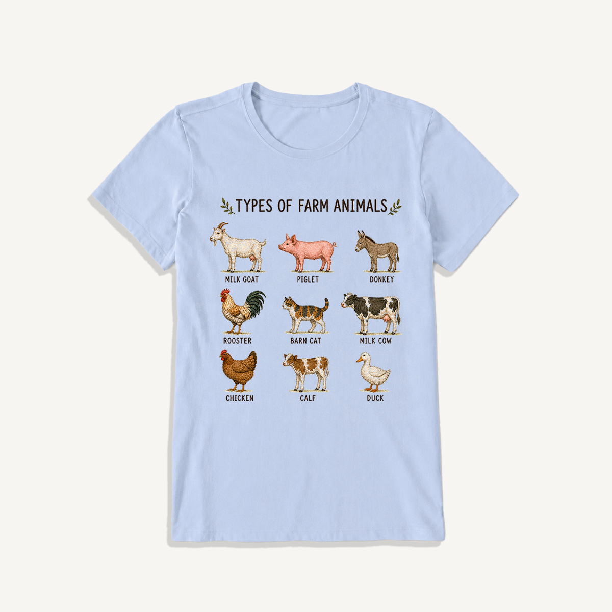 Farm Animal Guide Print Crew Neck Cotton Tee