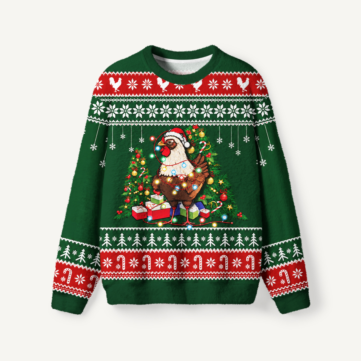 Christmas Chicken & Lights Fuzzy Crewneck Sweater