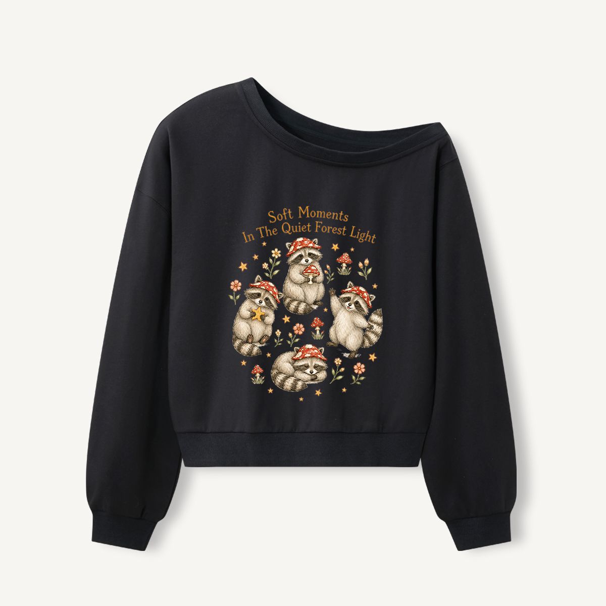 Quiet Forest Light Print Off Shoulder Sweatshirts 