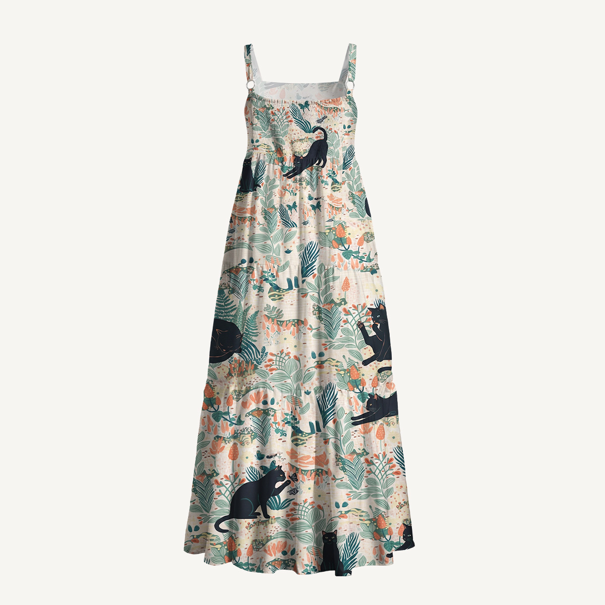 Square Neck Into the Woods Print Slip Dress
