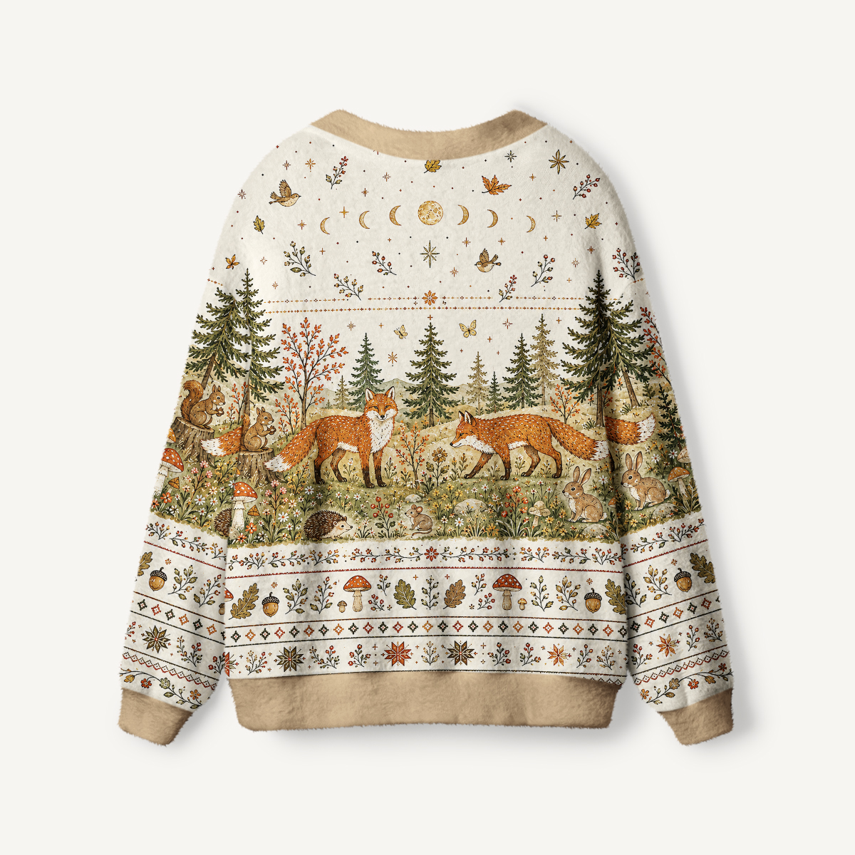 Moonlit Woodland Foxes Print Ugly Cardigan Sweaters
