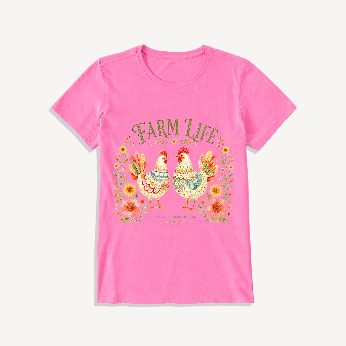 Cozy Farm Life Print Crew Neck Cotton Tee