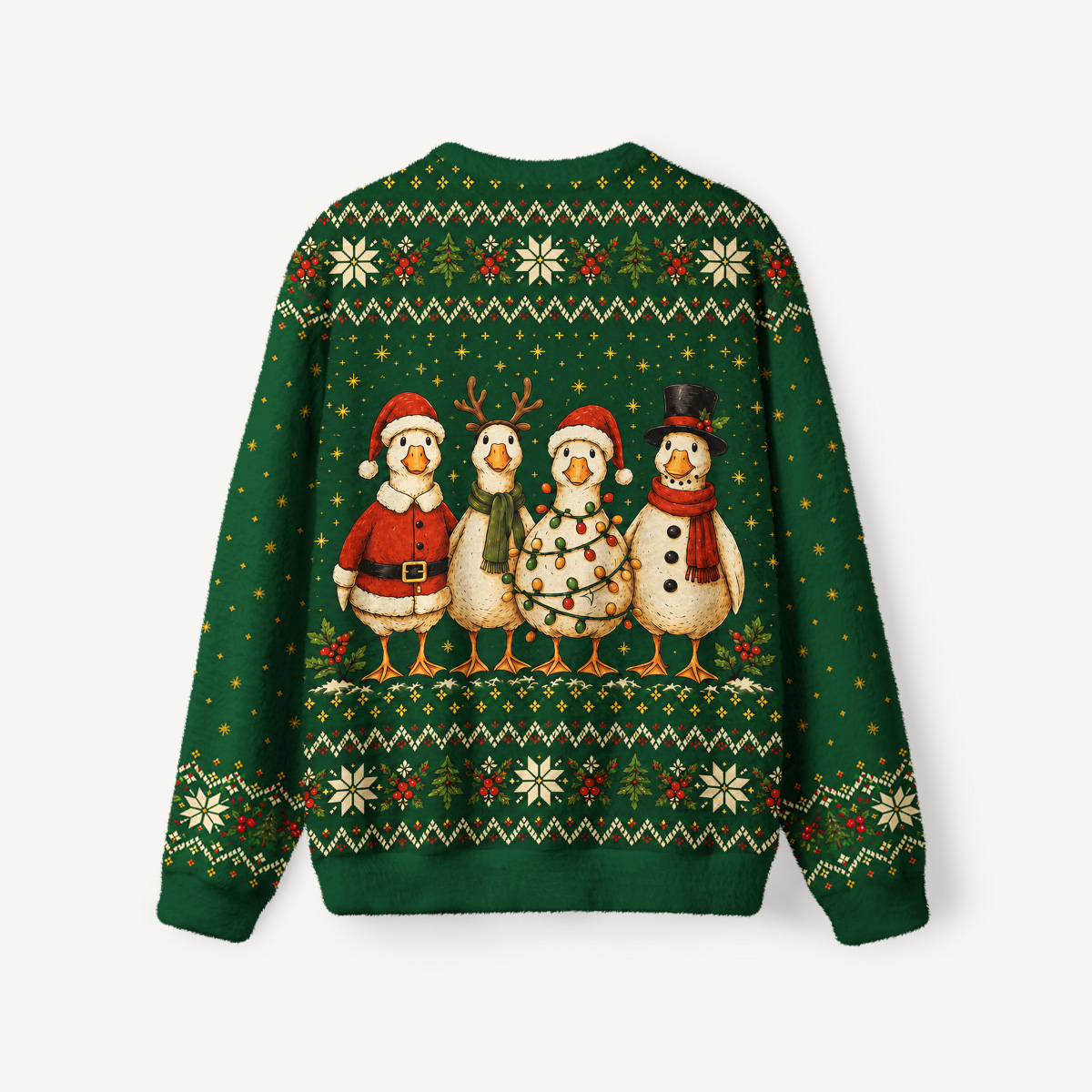 Cozy Country Christmas Ducks Fuzzy Crewneck Sweater