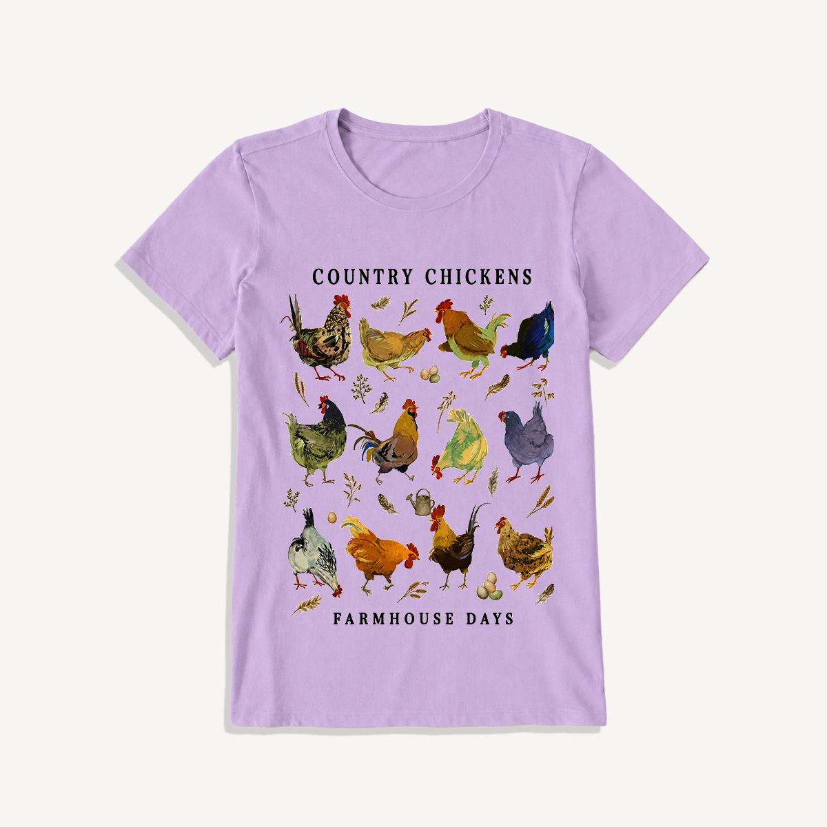 Country Chicken Farmhouse Collection Print Crew Neck Cotton Tee
