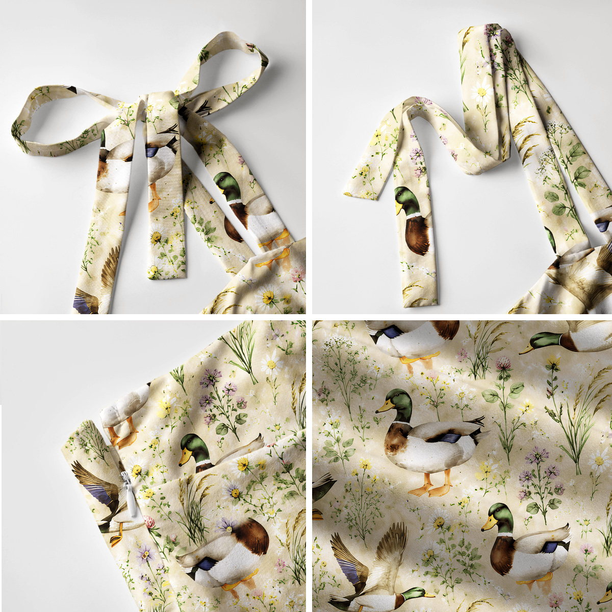 Watercolor Mallard Ducks Print Bow Strap Maxi Dress