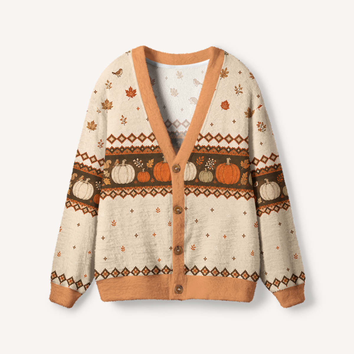 Woodland Pumpkin Harvest Print Ugly Cardigan Sweaters