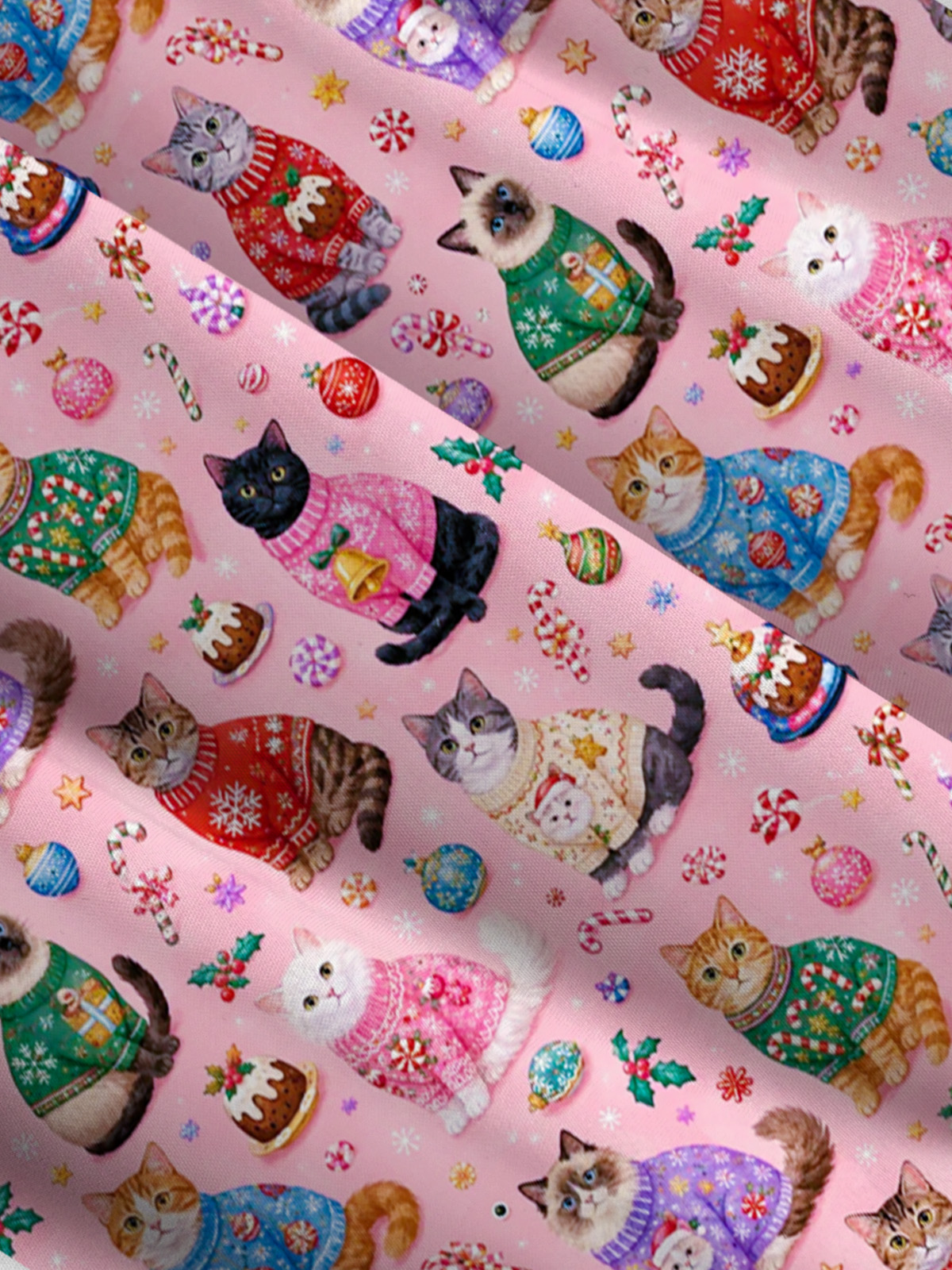 Christmas Sweater Cats Holiday Print Wide Straps Maxi Dress With Pockets
