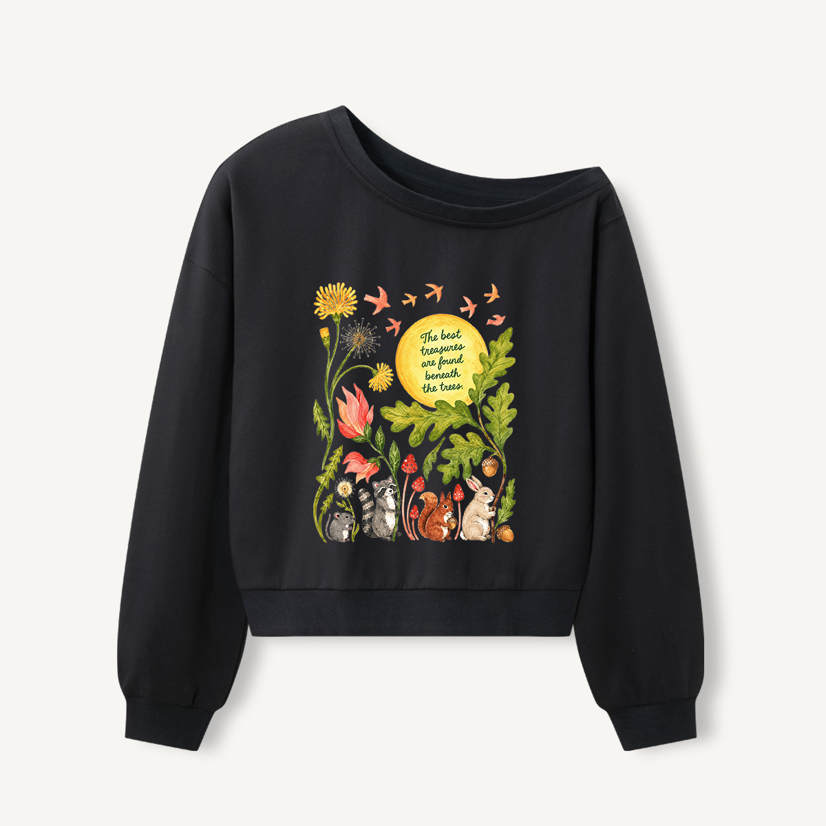 Beneath The Trees Print Off Shoulder Sweatshirts 