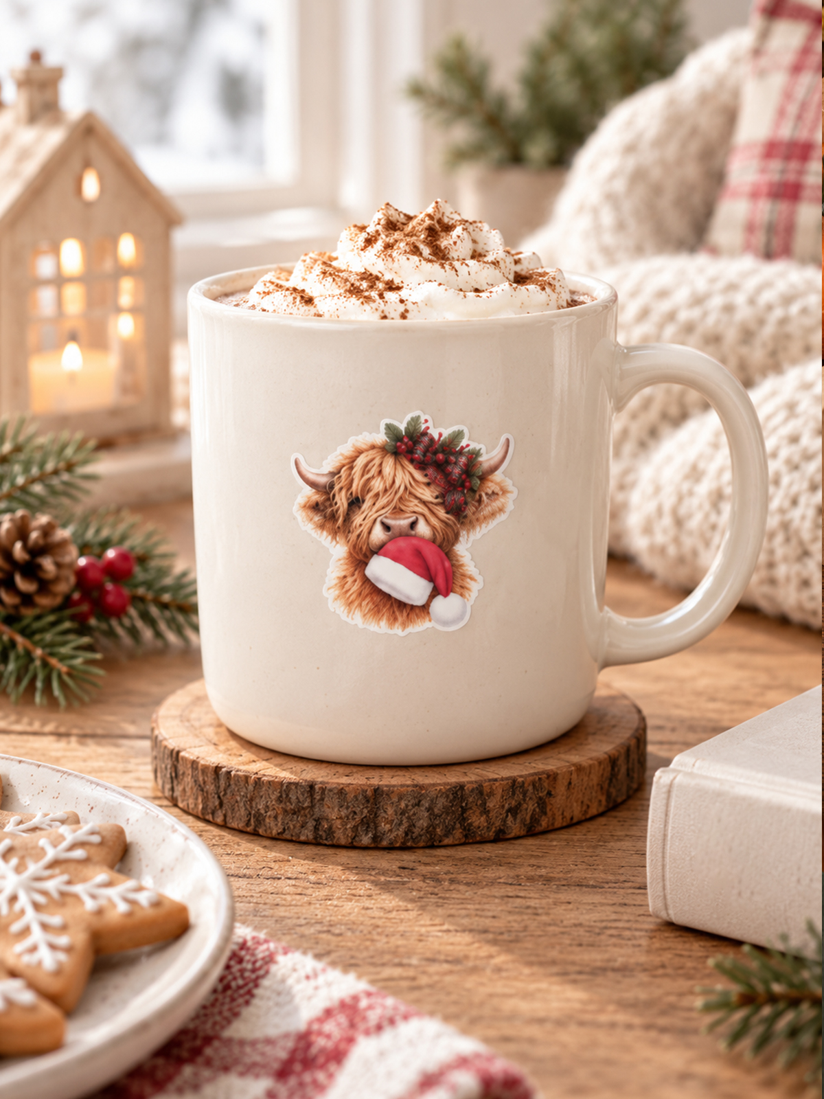 Festive Highland Cow Christmas Stickers