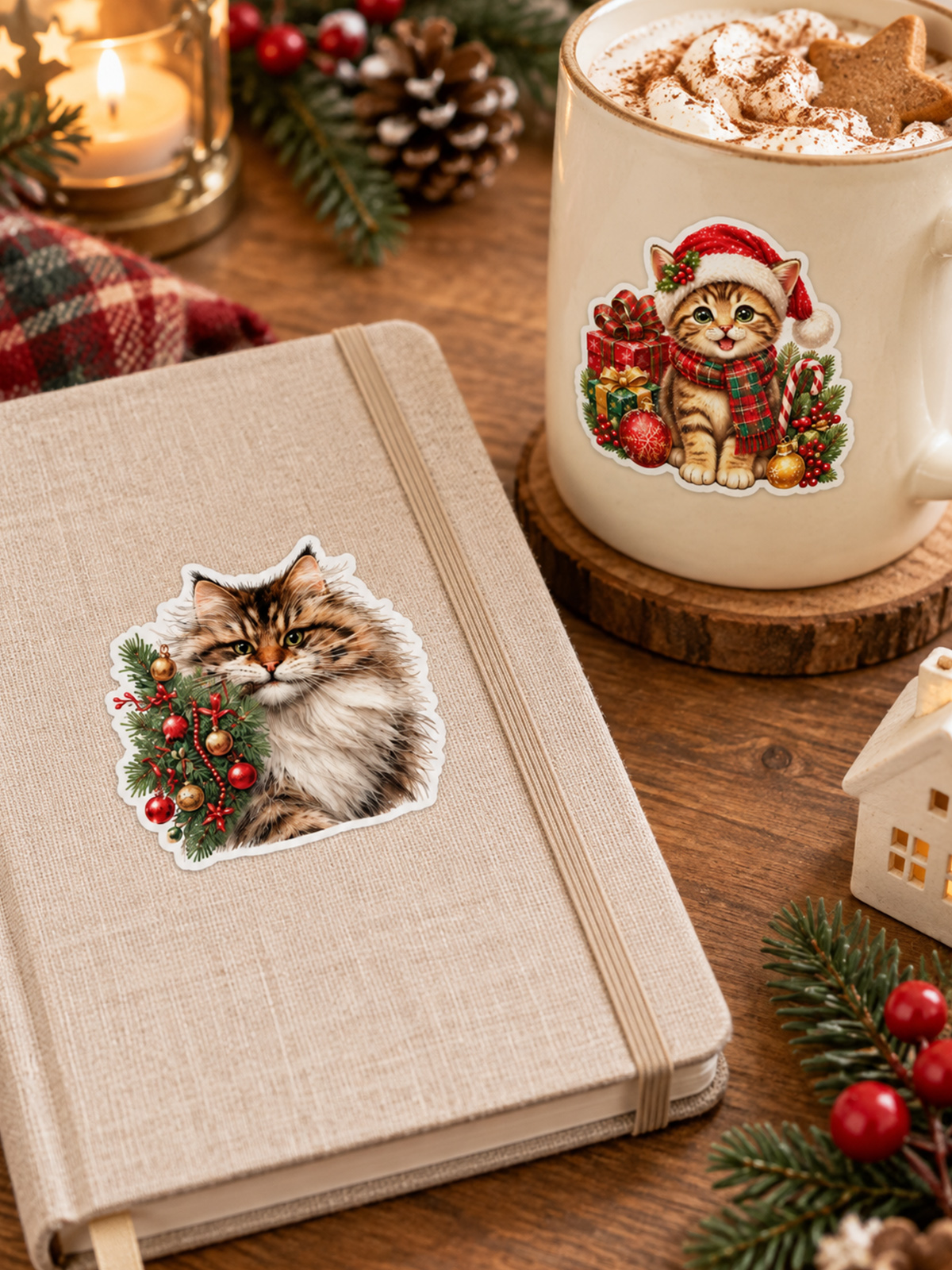 Festive Christmas Cats Stickers