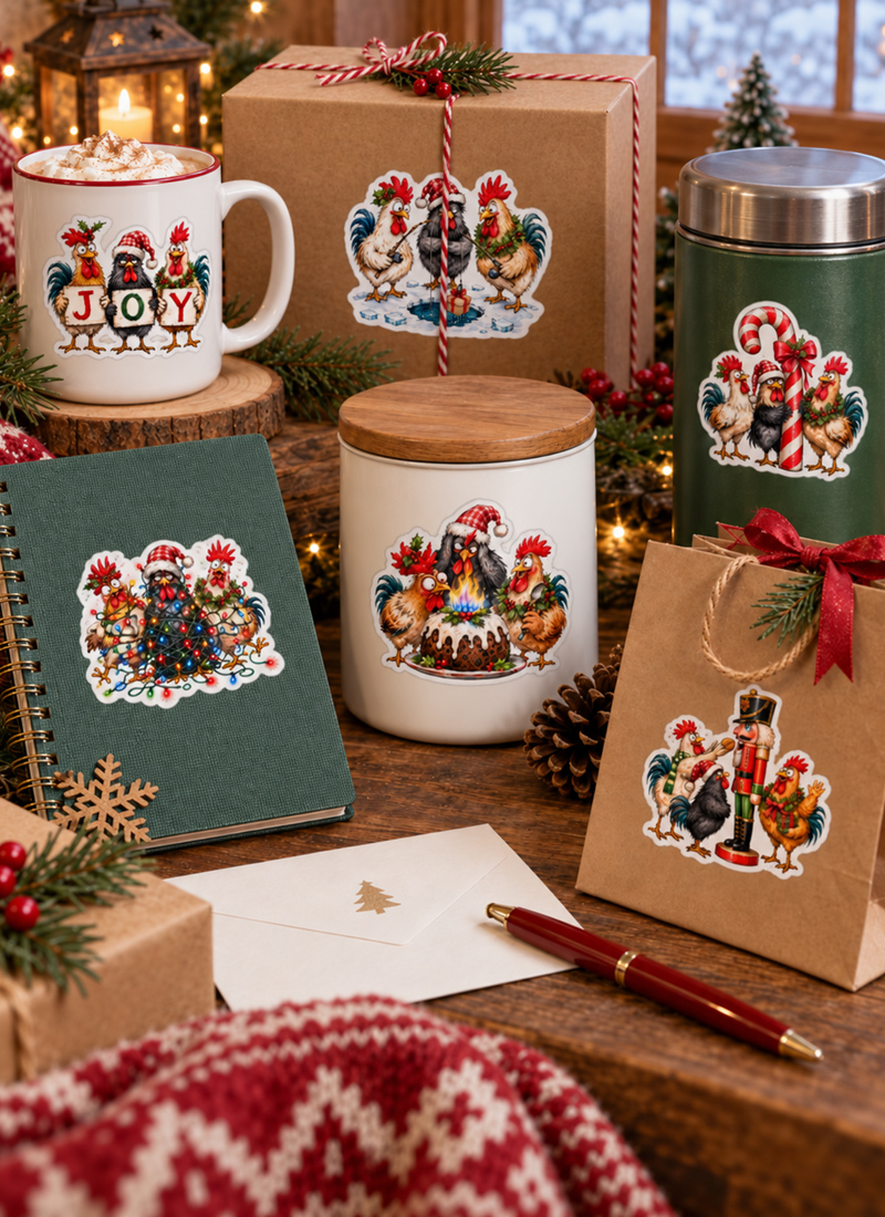 Festive Christmas Chickens Stickers